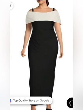 MARINA Black Maxi Dress with Cream Off-Shoulder Overlay